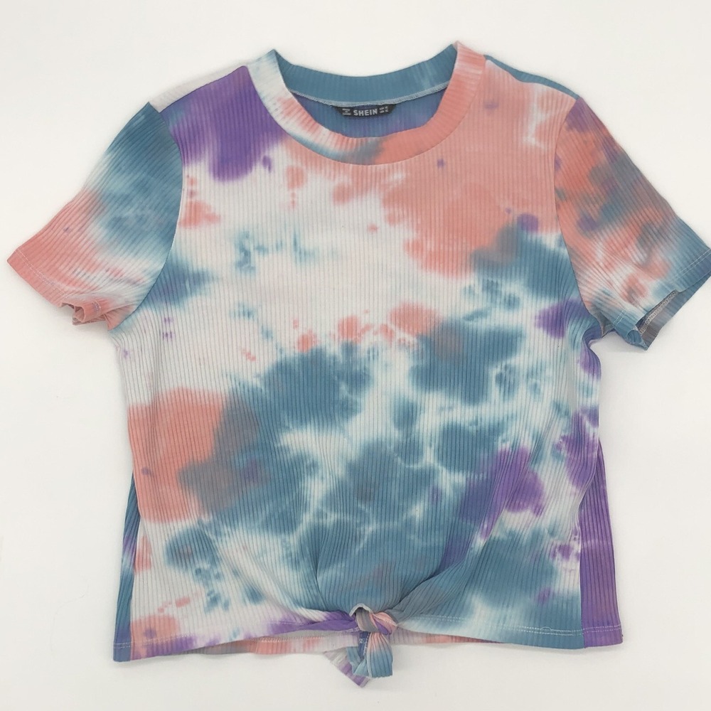 SHEIN Ribbed Tie Dye Short Sleeve Shirt Women's Size XL